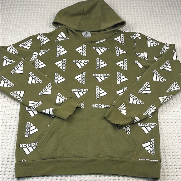 adidas Other - Adidas Men’s Green With White Logo Pullover Hoodie Size Medium Pre Owned